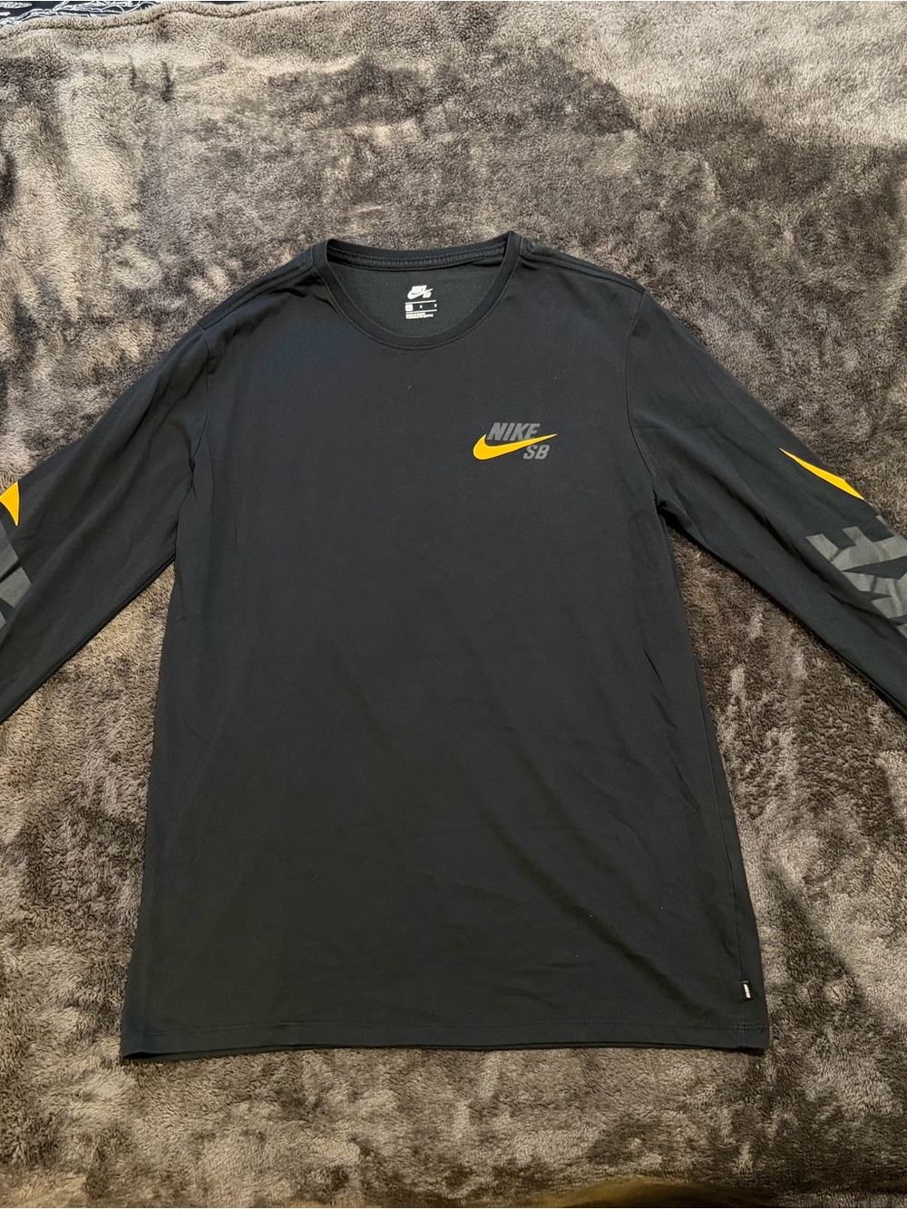 Men's Black Long-Sleeve Logo Shirt with Yellow Accents